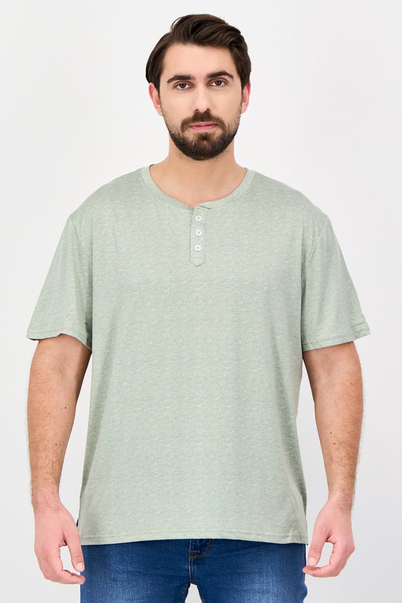 Frye Men Henley Neck Short Sleeve Heather T-Shirt, Sage Green - Image 1